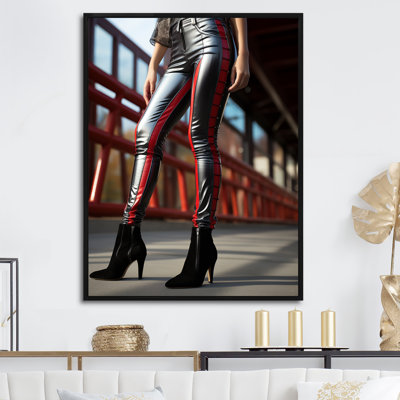 Sensual Black Leather Pants Woman, reproduction d'art sur toile