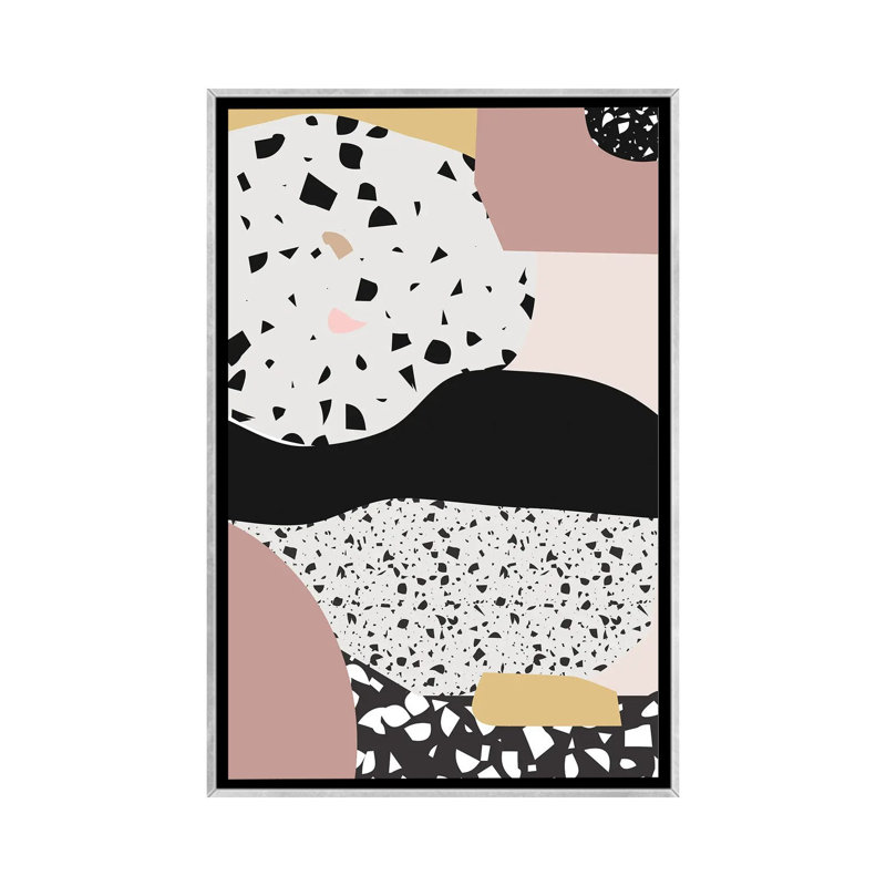 Rose terrazzo-impression d’art graphique, Pas de tapis, H 40 po x l 26 po x P 1,5 po, Toile avec cadre argenté