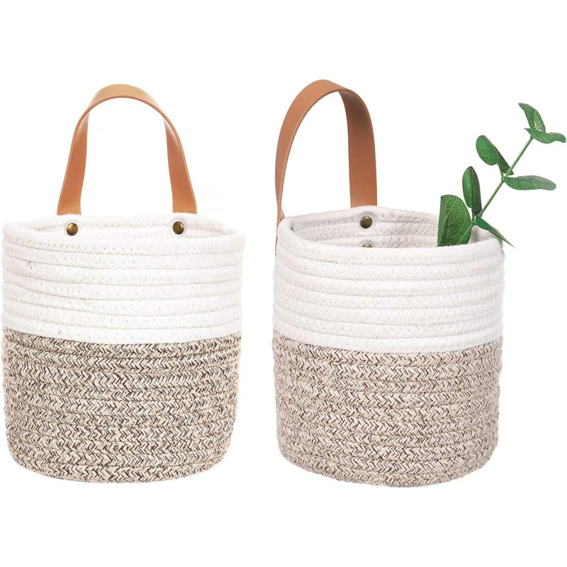 Panier mural suspendu en corde de coton 2 pièces avec poignée, paniers de rangement suspendus, panier de rangement pour paniers de rangement