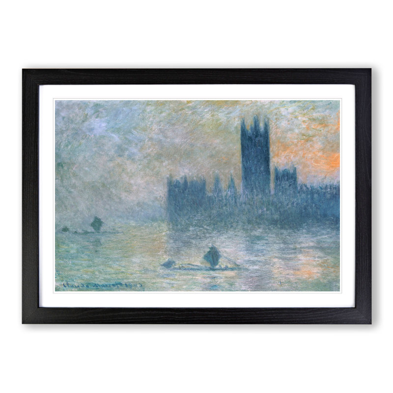 Houses of Parliament in London Vol.4 by Claude Monet - Picture Frame Painting, 27cm H x 36cm W x 2cm D, Black Framed
