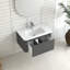 Meuble-lavabo mural de 30 po de couleur grise avec lavabo en céramique blanche sans couture, conception flottante élégante, 45 poignées en angle, tiroir à fermeture en douceur, finition usée, espace de rangement spacieux, style européen intégré-2098778298