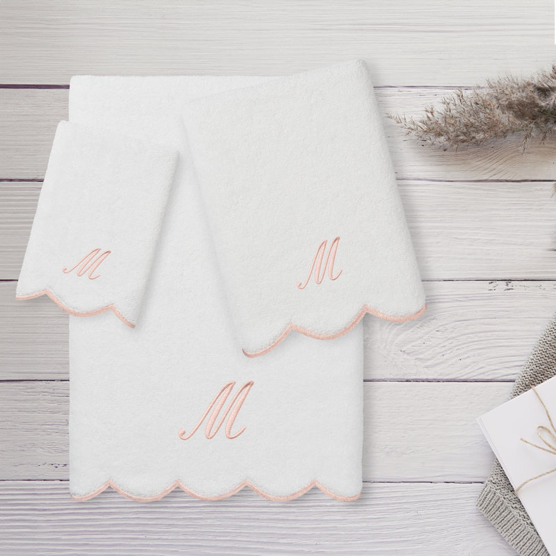 Ensemble de serviettes personnalisées 100% coton turque ADORNIA 3 pièces Linum Home Textiles, M, Blanc / Rose