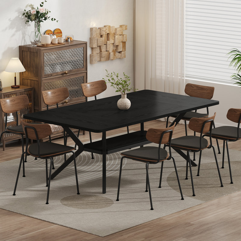 Table de salle à manger de coin rectangulaire 63 po 63 po avec tablette de rangement pour 4 à 8 personnes, Noir