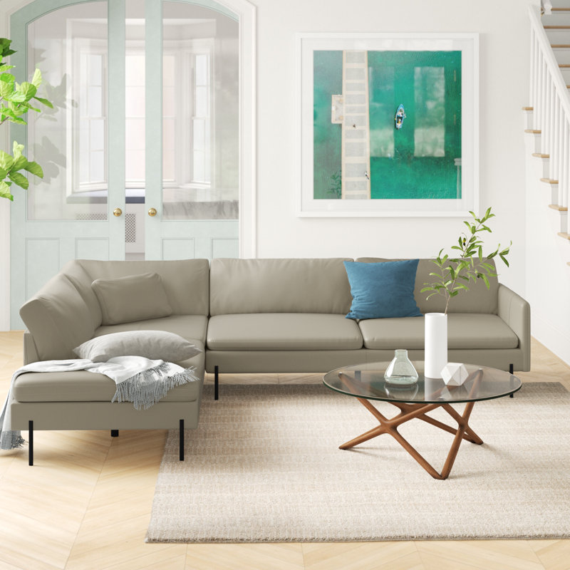 Ambere Upholstered L-Shaped Sectional, Left Hand Facing, Gray Genuine Leather