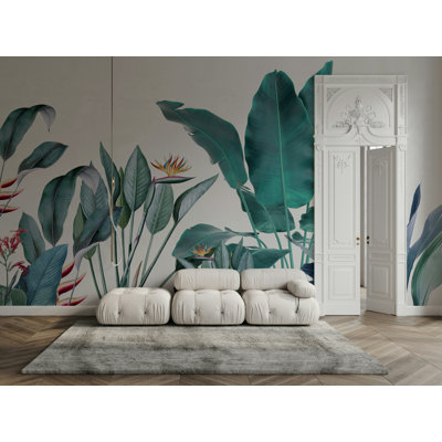 Tropical Banana Leaf Wall Mural Teal Wallpaper