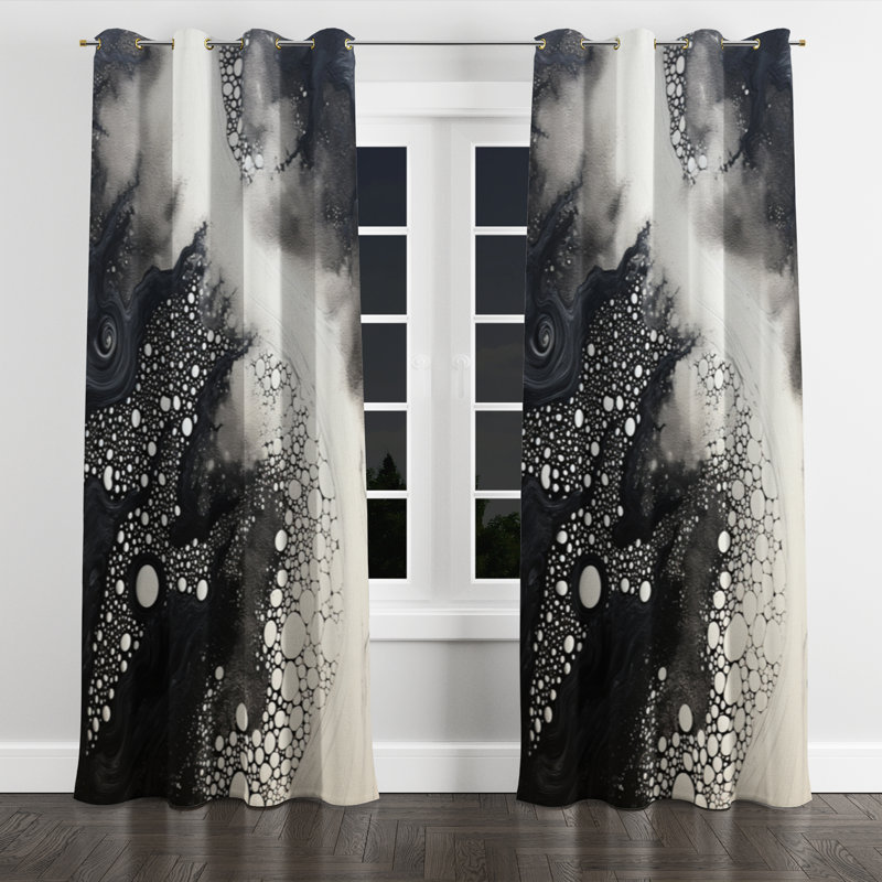 Rideau noir et blanc à motif œillets Eithne, L 52 po x L 95 po, Œillets dorés