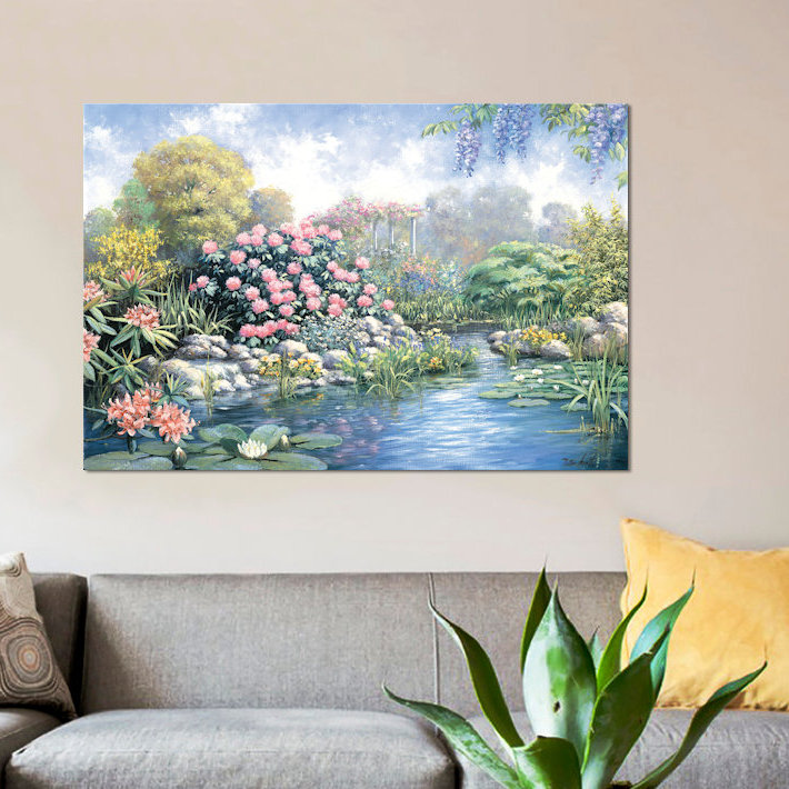 « rhododendron », impression sur toile, H 18 po x l 26 po x P 1,5 po, Pas de tapis, Toile avec cadre noir