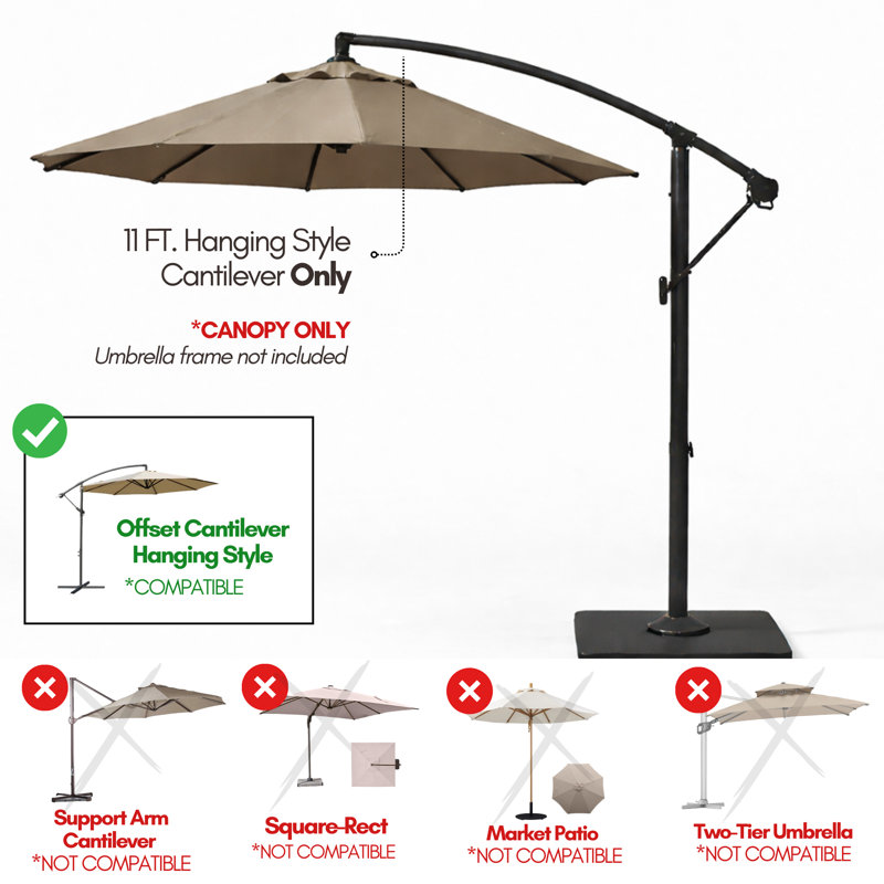 Auvent de remplacement pour parasol en porte-à-faux 11 pi, style à 8 nervures, taupe, Taupe