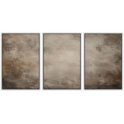 Œuvre abstraite neutre aux tons chauds de taupe, brun et gris, idéale pour le bureau. Impression giclée sur toile encadrée, ensemble de 3 pièces (61 x 91 cm).