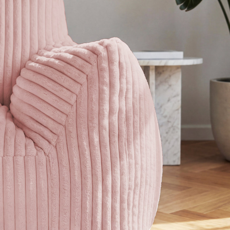 Fauteuil à billes surdimensionné en velours côtelé de 46 po avec repose-pieds, Rose