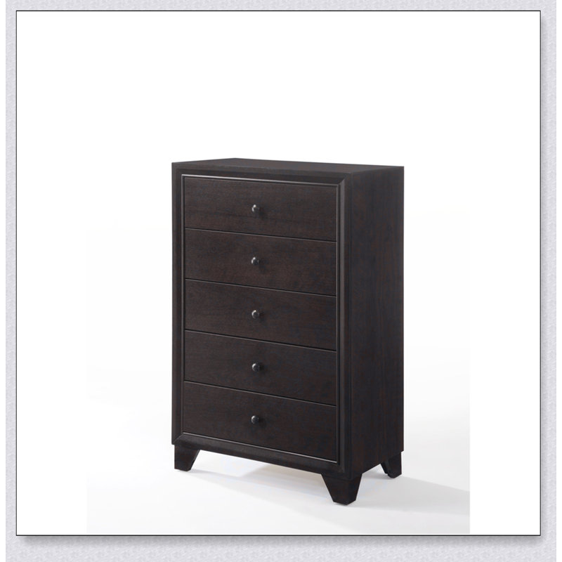 Commode à finition espresso Madison avec cinq tiroirs spacieux et une fabrication durable pour un rangement élégant