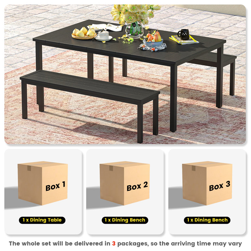 Razija 4 - Person Patio Dining Set with Rectangular Table, Black