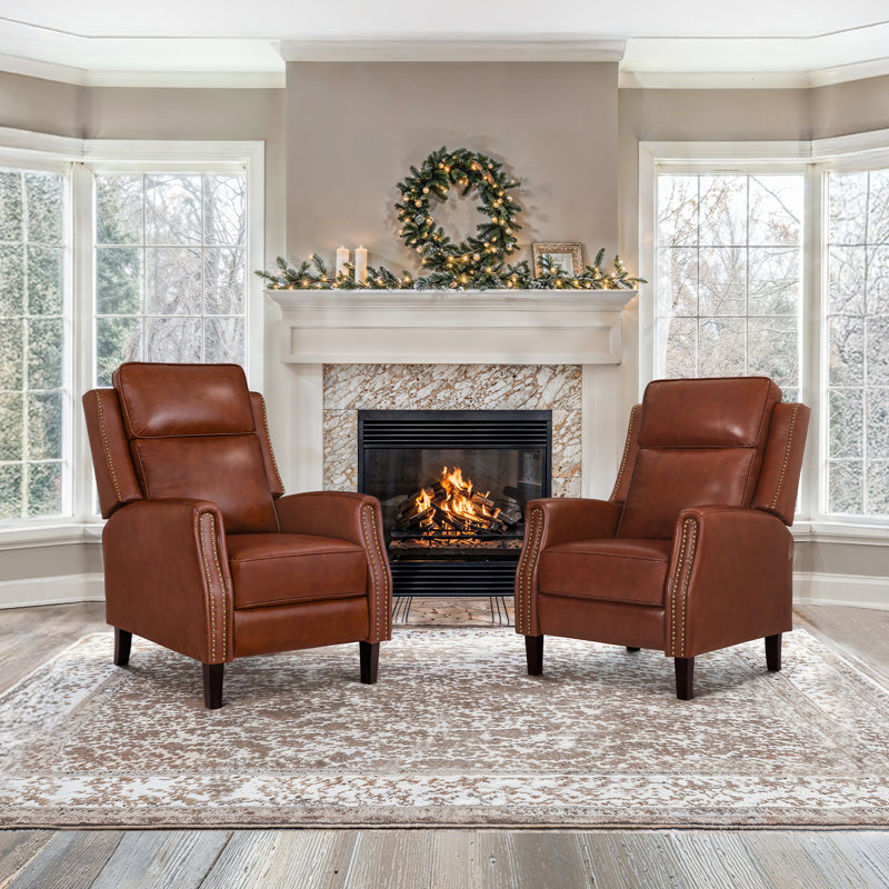 Kindalyn Traditional Breathable Top Grain Genuine Leather Recliner, Red Brown