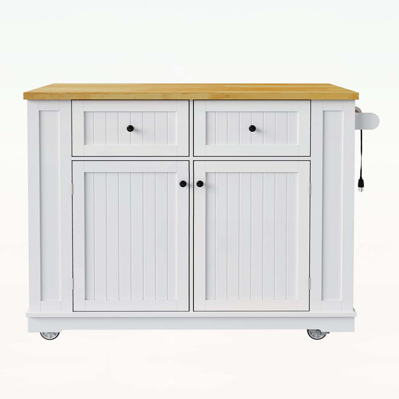 Versatile Kitchen Island with Abundant Storage and Convenient Power Supply for Enhanced Cooking Experience, White