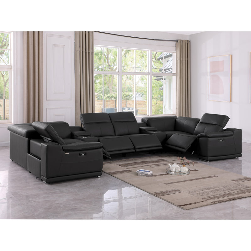 Canapé modulaire en cuir italien 4 pièces Jignesh, Cuir véritable noir Jignesh