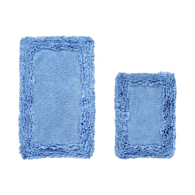 Courson Premium 100% Cotton 2-Piece Bath Rug Sets with Spray Latex Backing, Machine Washable, Luxurious Ruffle Pattern Super Absorbent & Tufted Weave Bath Mat for Bathroom