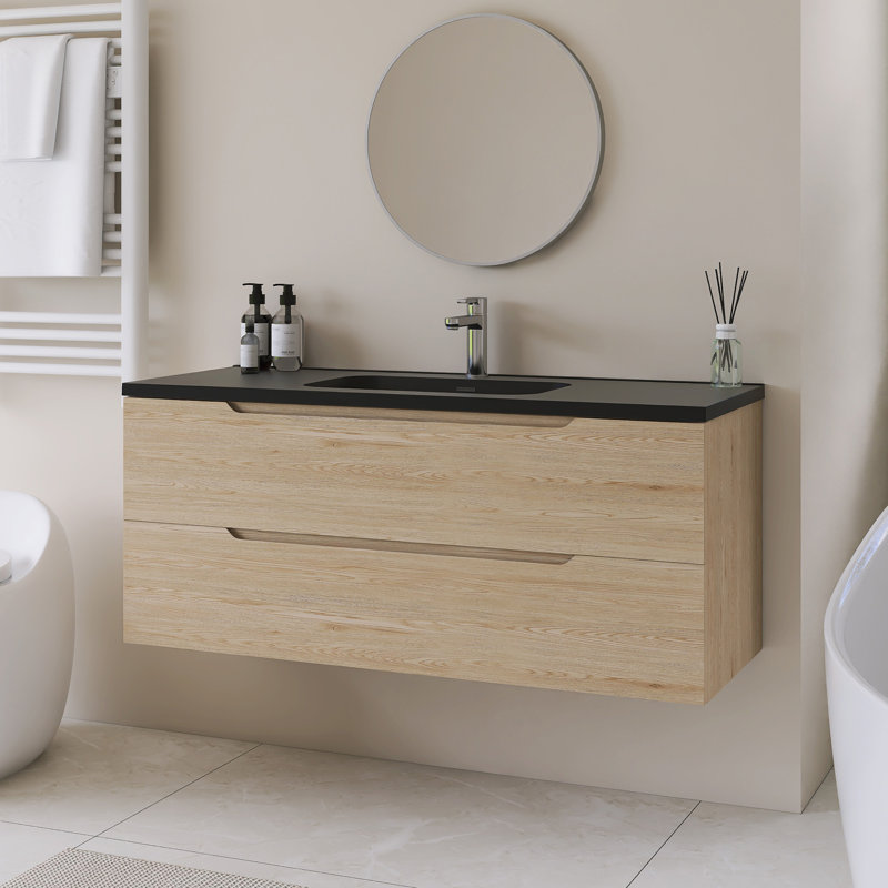Meuble-lavabo mural simple avec comptoir en quartz noir intégré, 47"