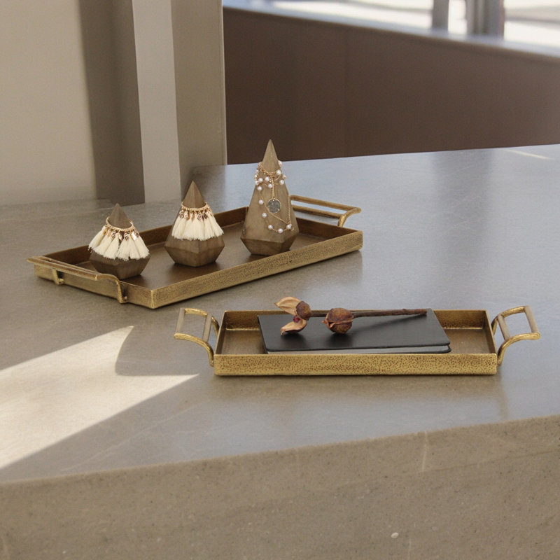 Lunette 2 Piece Gold Cast Iron Tray Set