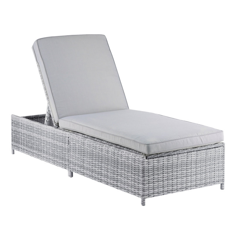 Elle Decor Gray Wicker Outdoor Chaise Lounge with Cushions and Storage