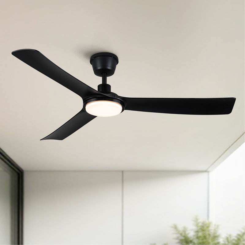 Ventilateur de plafond noir moderne imperméable de 56 pouces toutes saisons avec moteur à courant continu silencieux et léger pour porche de patio