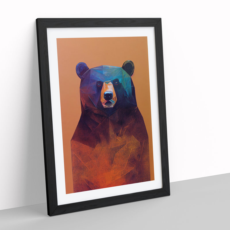 Watchful Bear Abstract - Single Picture Frame Print, Black Framed, 64cm H x 46cm W x 2cm D