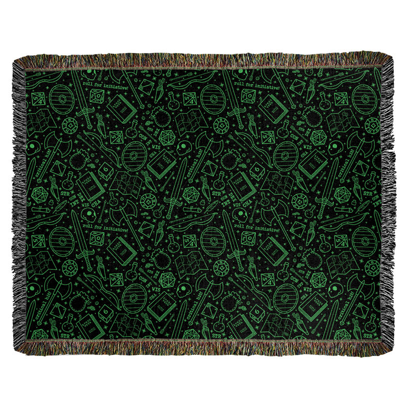 Couverture en coton tissé Katelyn Elizabeth, l 37 po x L 52 po, Noir / Vert