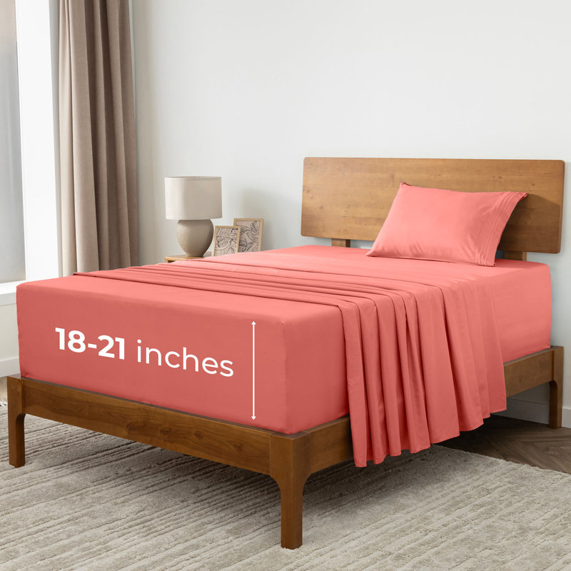 Ensemble de draps Mellanni 1800, Ensemble de draps pour lit simple avec deux taies , Corail