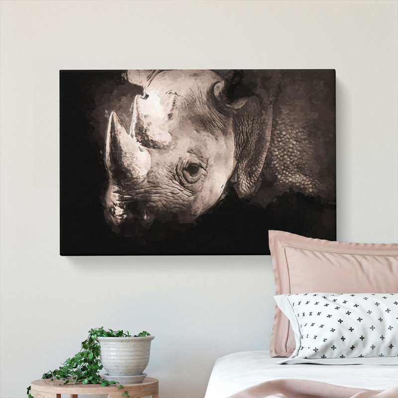 The Gaze Of The Rhino In Abstract - Wrapped Canvas Print, 50cm H x 76cm W x 3cm D