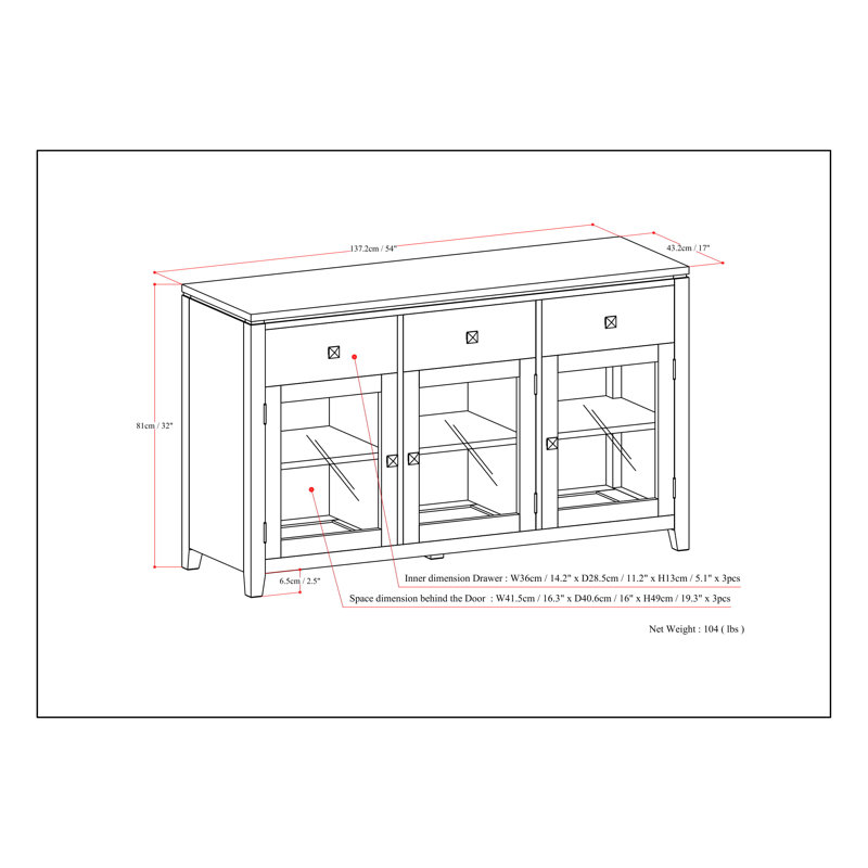 Cosmopolitan White Solid Wood 54" Contemporary Sideboard Buffet