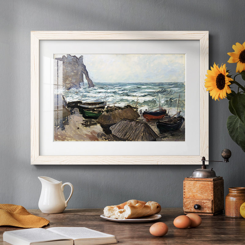Bateaux de pêche sur la plage à Etretat, 1884, reproduction d'art sur papier, Blanc, H 14 po x l 20 po x P 1,5 po