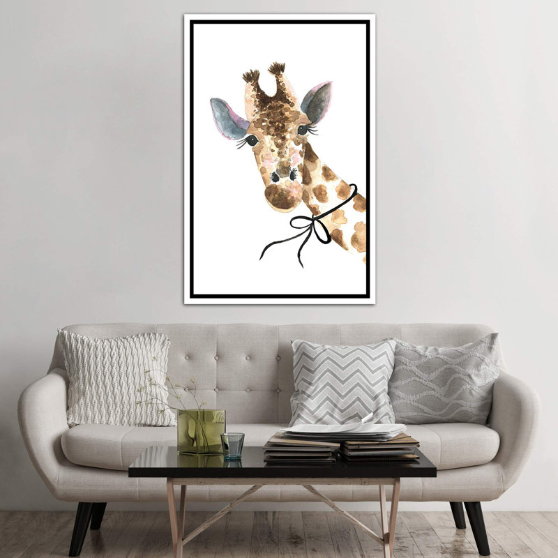 Girafe avec nœud par Mercedes Lopez Charro - impression d'art graphique, H 60 po x l 40po x P 1,5 po, Toile blanche encadrée