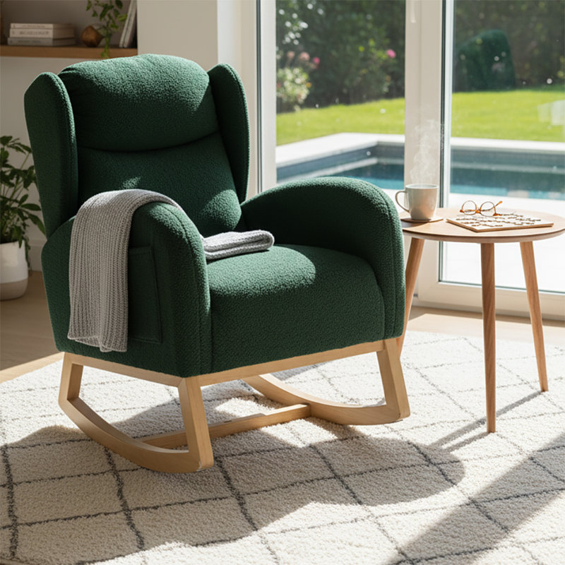 Chaise berçante à oreilles rembourrée Classic, Vert