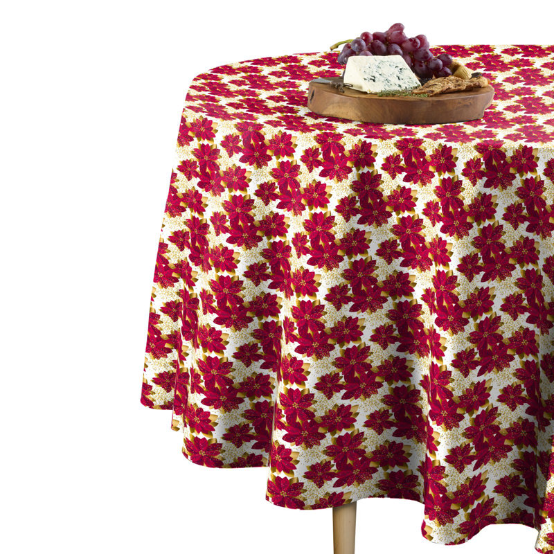 Mccall Poinsettia Glitter Round Tablecloth, 96" W x 96" L