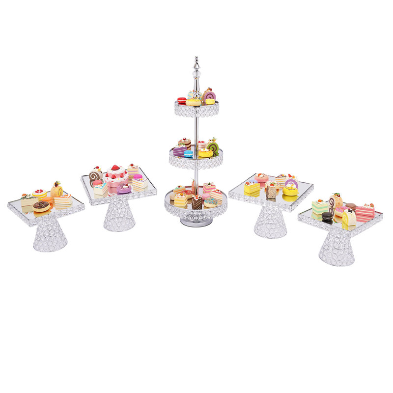 5Pcs Crystal Cake Holder Dessert Table Display, Silver