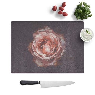 Tempered Glass Tipped Rose Flower Chopping Board