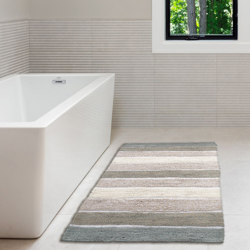 Tapis pour salle de bain Cervantez, Bleu / blanc, L 24 po x L 40 po