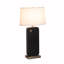 Lampe de table en bois massif de qualité supérieure Laurel, abat-jour en lin blanc, accents laiton vieilli, gradateur tactile, design Mid-Century-96191263