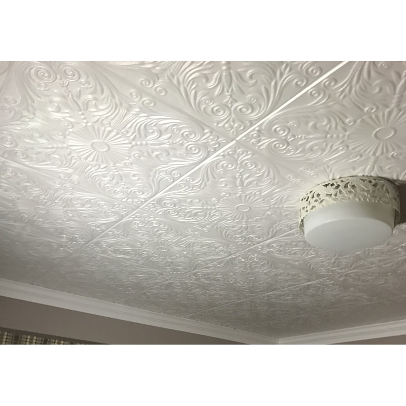 19.6'' L x 19.6'' W Textured Polystyrene Glue Up Ceiling Tile In White