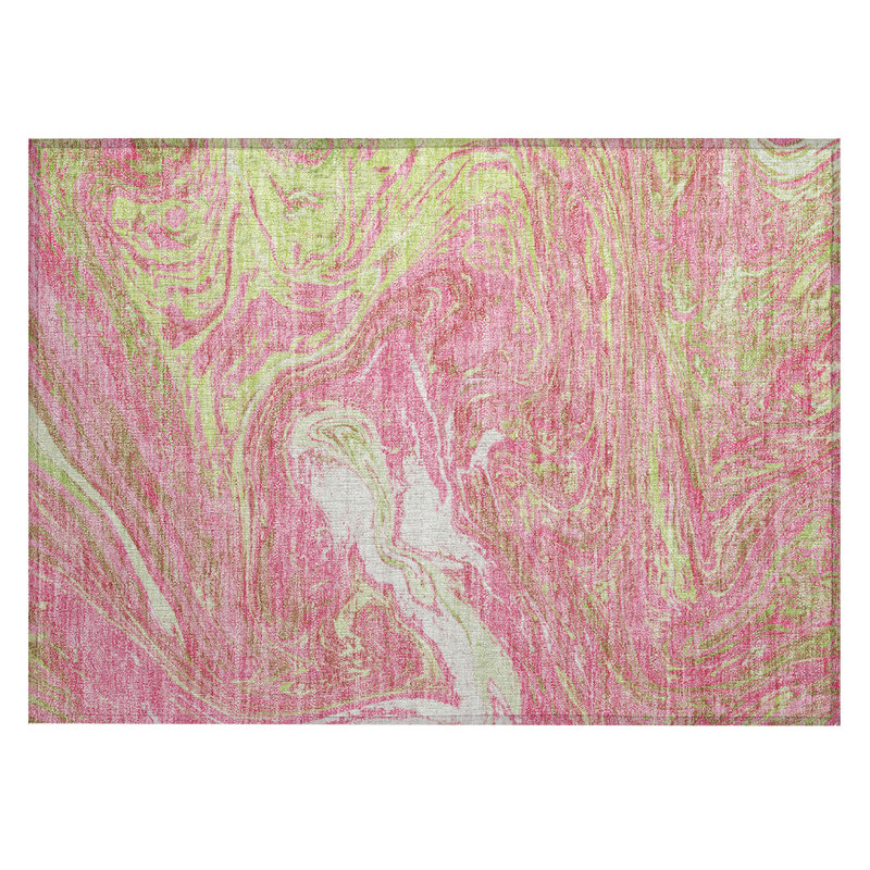 Pink Abstract Washable Non-Slip Synthetic Rug 20" x 30"