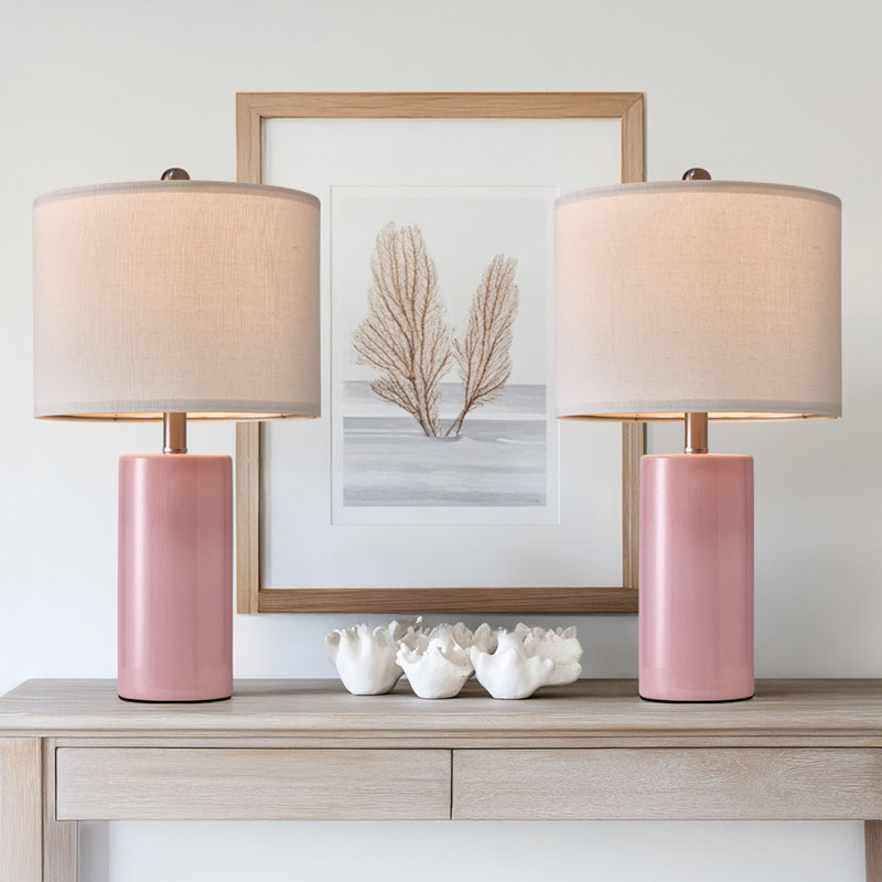 22" Modern Simple Pink Ceramic  Table Lamp Bedroom Study Living Room Decorative(excluding Bulb)