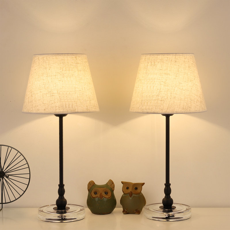 Petites lampes de table de chevet avec base en acrylique, abat-jour en tissu et support en métal