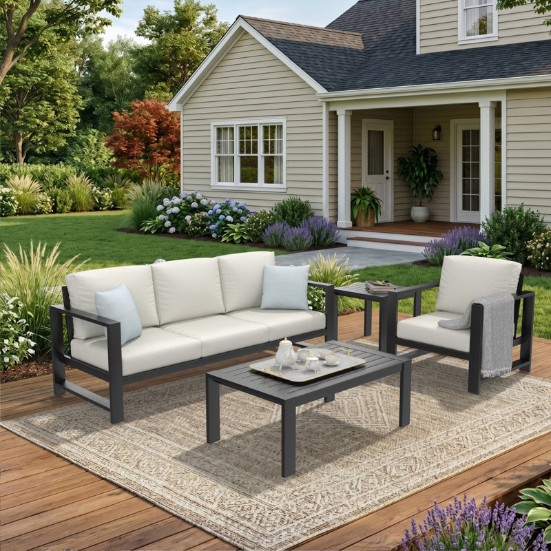 Dulcie 4-Person Seating Set With Sunbrella® Cushions, Canvas White Sunbrella® Canvas
