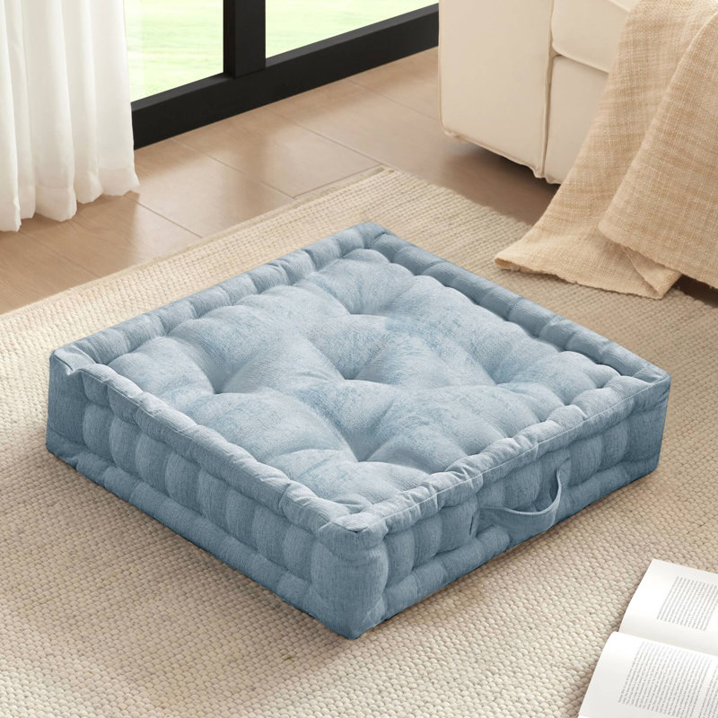 1- Piece 24x24" Poly Chenille Square Floor Pillow Cushion, Blue