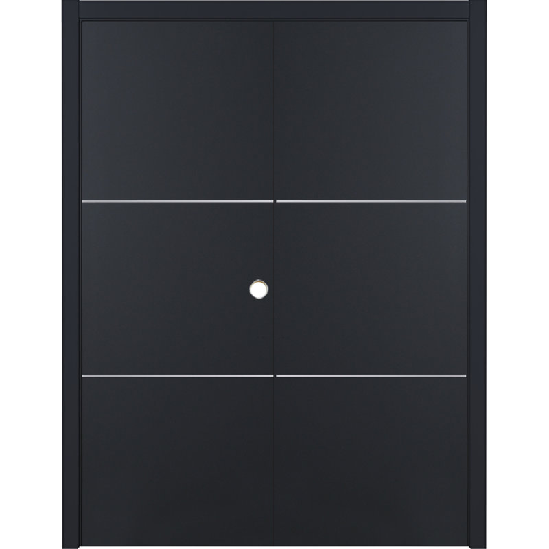 Glam G-Pro 006 pré-suspendu en stratifié noir moderne à double porte 64 po x 80 po, 64" x 80", Gauche