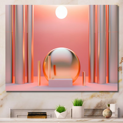 «Futur Minimal Architecture Vintage Pink Gold I», impressions d'art mural architecture futuriste