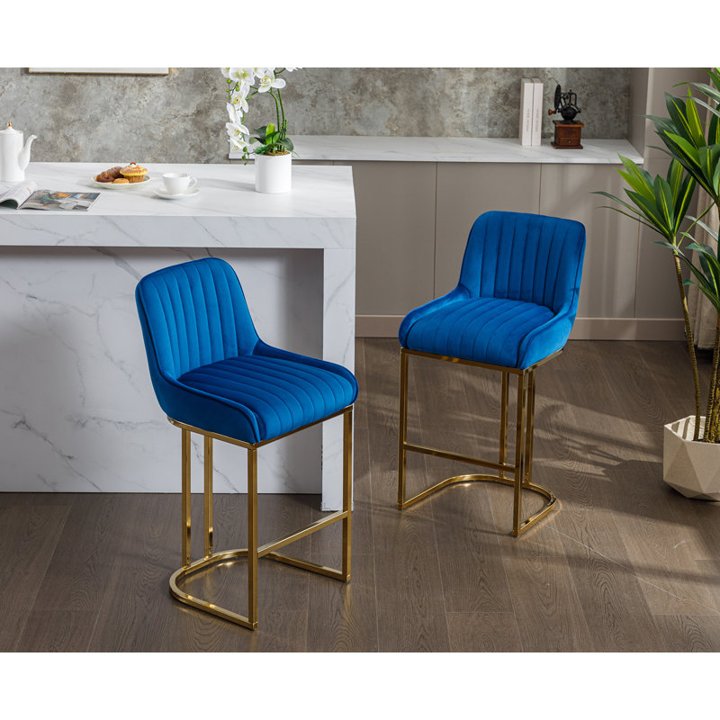 Tabouret de comptoir 26,25 po, Bleu marine, Or