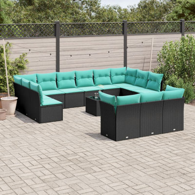  Ensemble de canapé de patio 14 pièces avec coussins en rotin de polyester noir