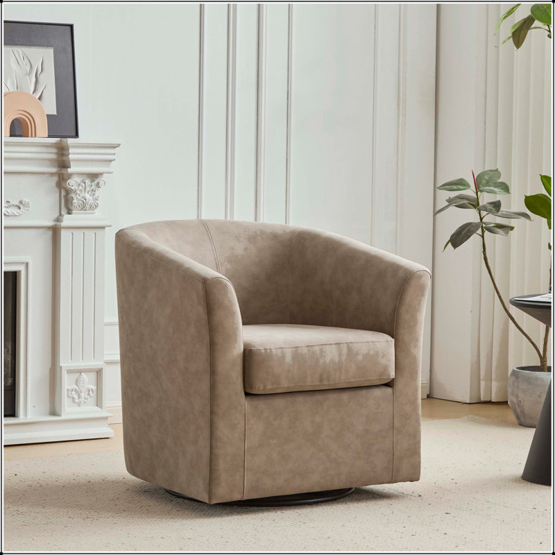 Fauteuil demi-tonneau pivotant en similicuir avec rotation à 360 degrés, Abricot