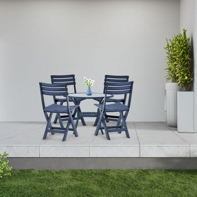 Nayden Outdoor Folding Patio Dining Chair Set of 4, Weather-Resistant Polypropylene Chairs, Blue