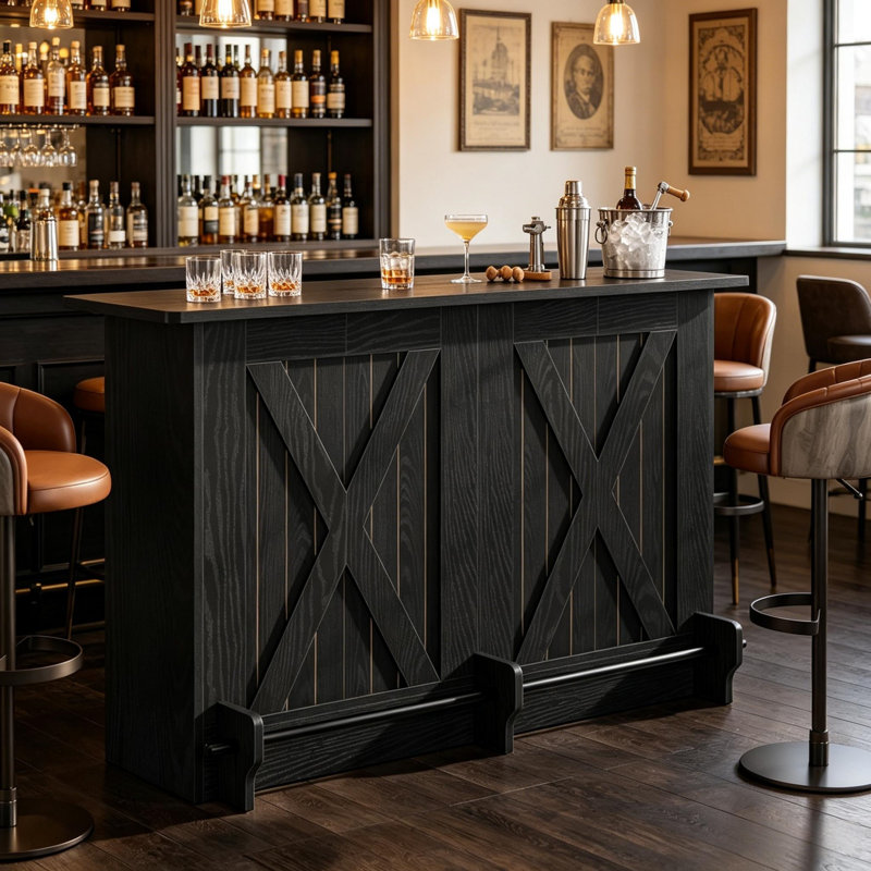 Table de bar - Métal / verre - 1 pièce - Table de bar - Brun - Rangement à plusieurs niveaux, Noir